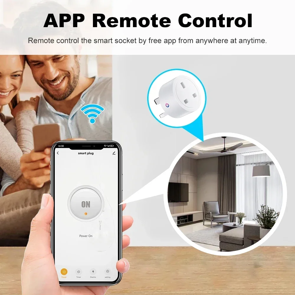 Tuya Smart Plug WiFi UK Outlet 20A Smart Socket With Energy Monitor App Remote Control Timing Outlet Work With Alexa Google Home