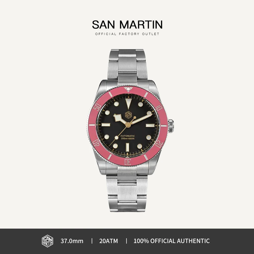 

San Martin 37mm BB54 Diver Men Timepiece Automatic Mechanical Sapphire BGW Luminous Waterproof 200m Stainless Steel Watch SN0138