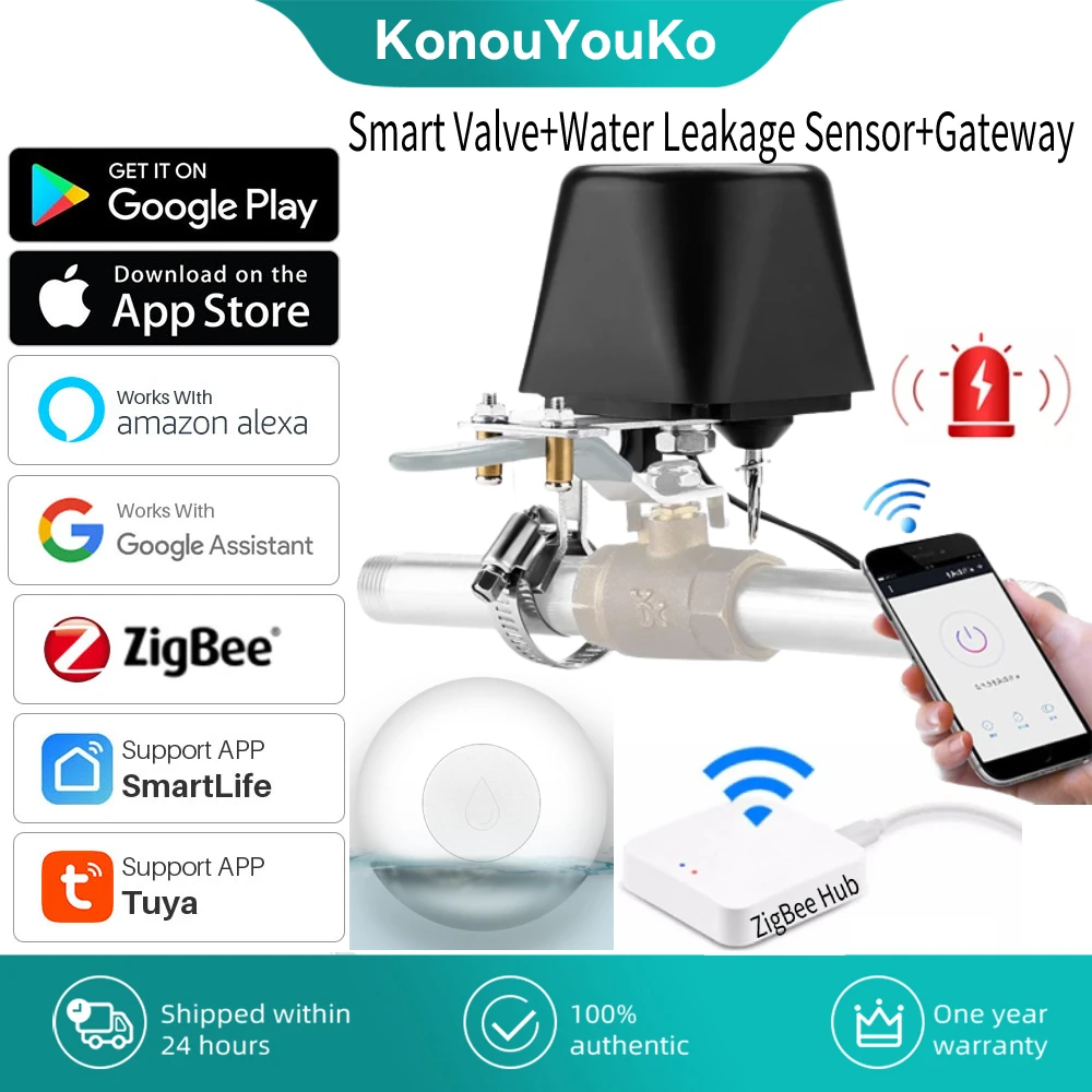 Tuya Zigbee Smart Home Water Leakage Sensor Fauce Flood Overflow Smart Valve Gateway Hub Security Protection Home Alarm System