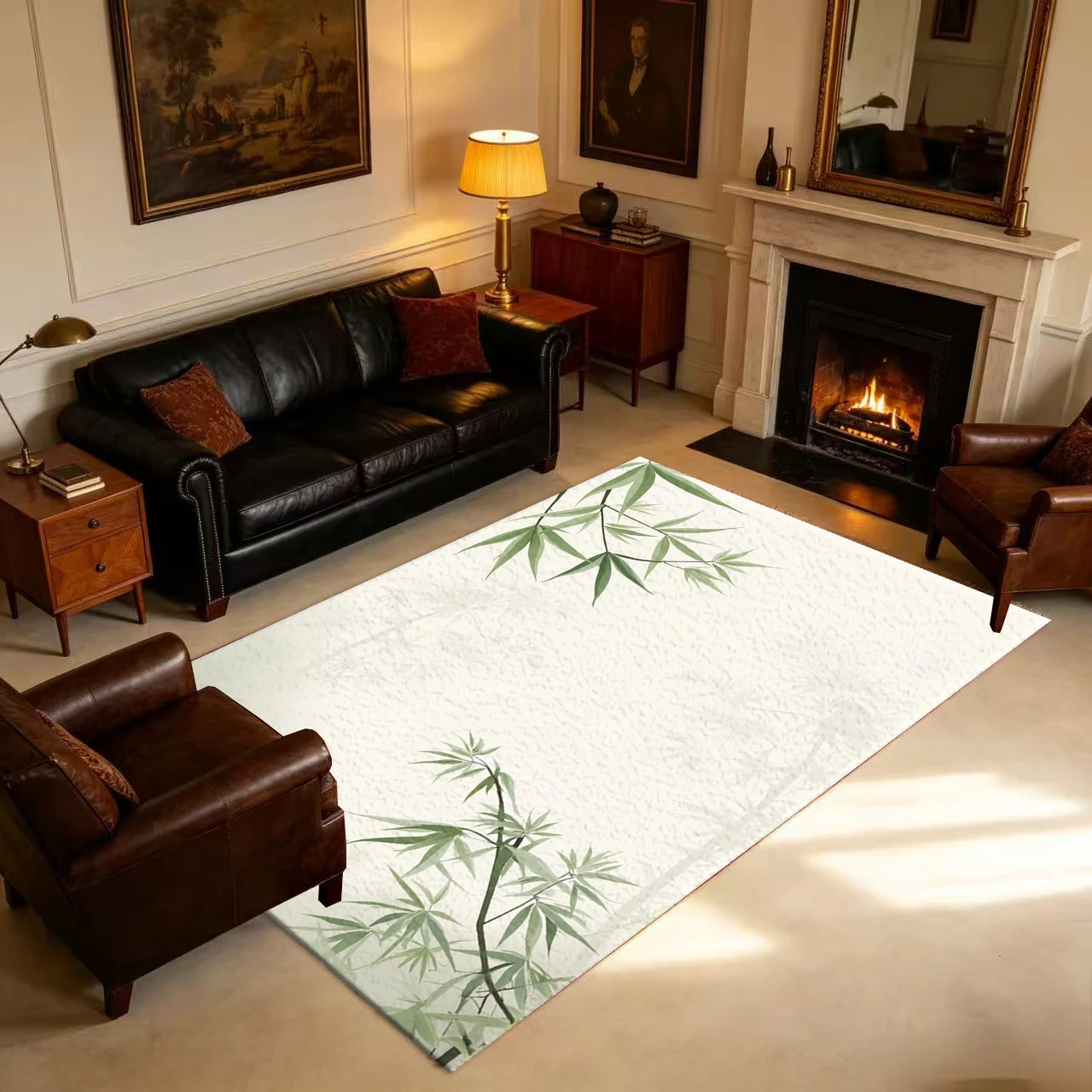 Chinese Style Bamboo Ink Wash Carpet Flooring Anti-Slip Decorative Floor Rug For Bedroom Living Room Home Decor