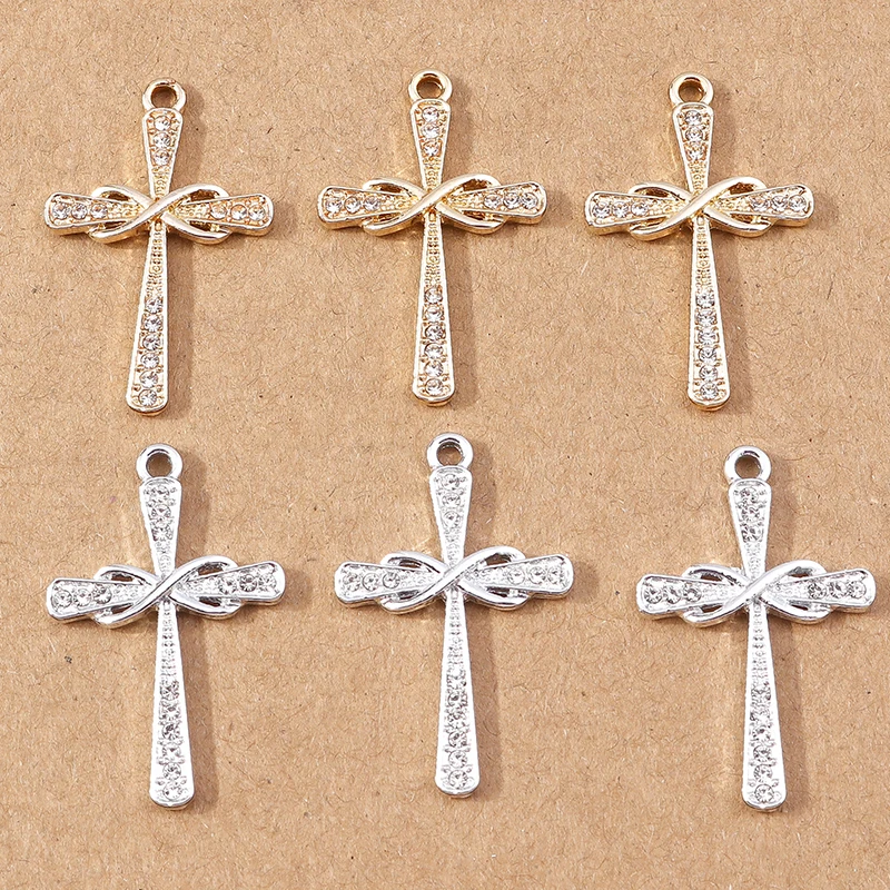 10pcs Rhinestone Cross Charms Jesus Religious Pendant Charm for Making Earrings Necklaces DIY Jewelry Accessories Supplies