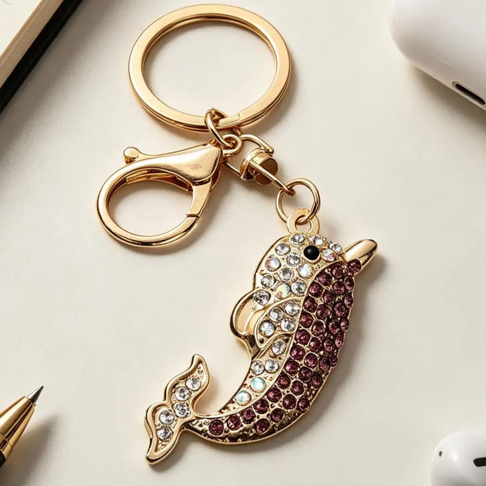 Handbag Pendant Bling Rhinestone Dolphin Keychain Zinc Alloy Car Key Ring Sea Pendant for Backpacks Handbag Decoration Accessory