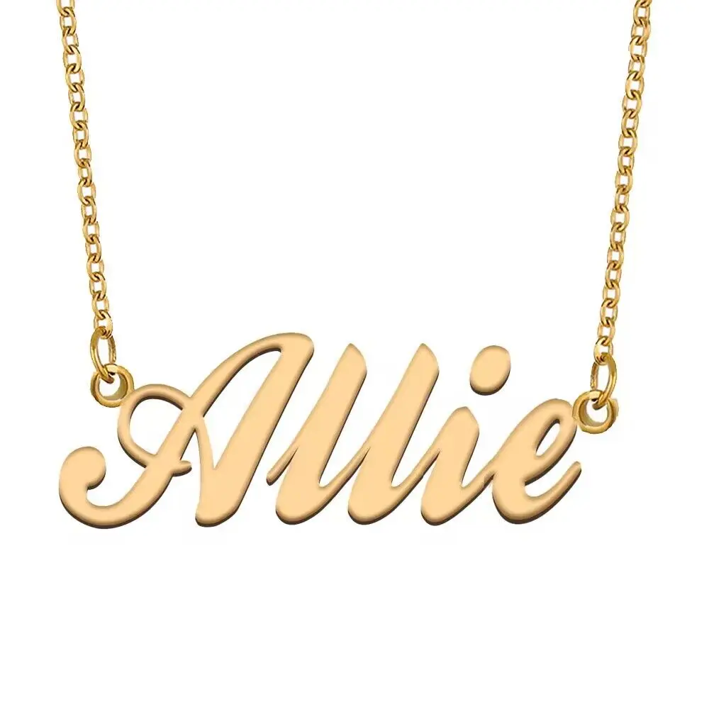 Allie Name Necklace Personalized for Women Stainless Steel Jewelry Gold Plated Nameplate Pendant Femme Mothers Girlfriend Gift