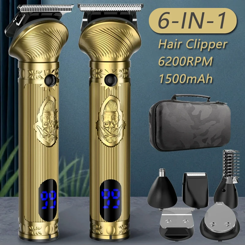 6-In-1 Hair Clipper Electric Hair Trimmer 6200 RPM High Power Men's Trimmer Multi Functional Trim Hair Nose Beard Beauty Kit