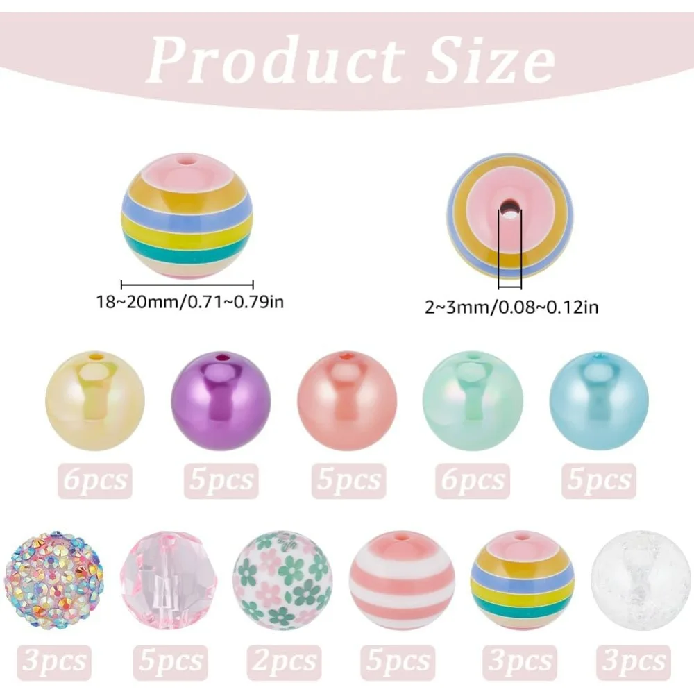 52 قطعة 11 أنماط 20 مللي متر الاكريليك الخرز السائبة اللثة حبة عدة مبهمة ملونة كبيرة كرة مستديرة حجر الراين فاصل #2