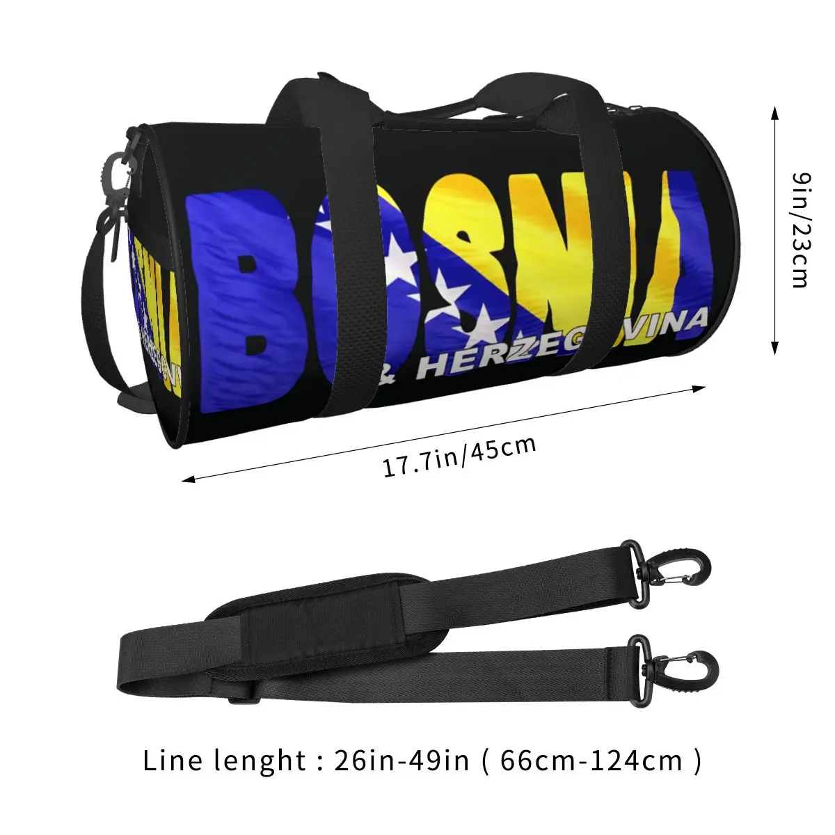 Bosnia & Herzegovina - Flag Cut To Letters Souvenir Shirt Gym Bag Waterproof Bags with Shoes Handbag  Fitness Bag For Men
