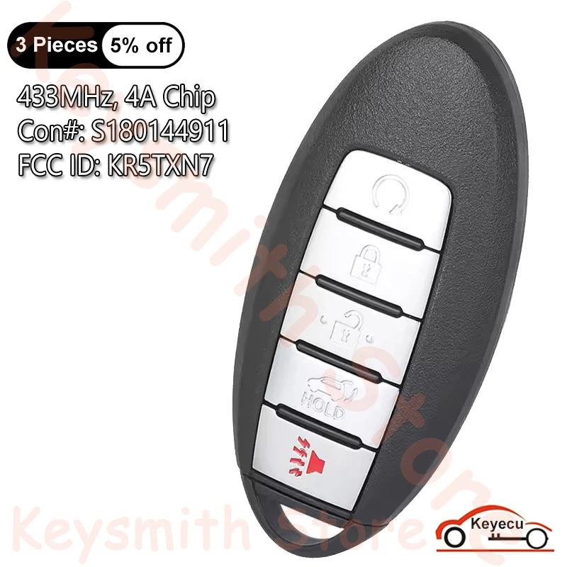 

KEYECU 5 кнопок 433 МГц 4A чип для Nissan Murano 2021 2022 2023 2024 автоматический умный дистанционный брелок S180144911 KR5TXN7 285E3-9UH7A