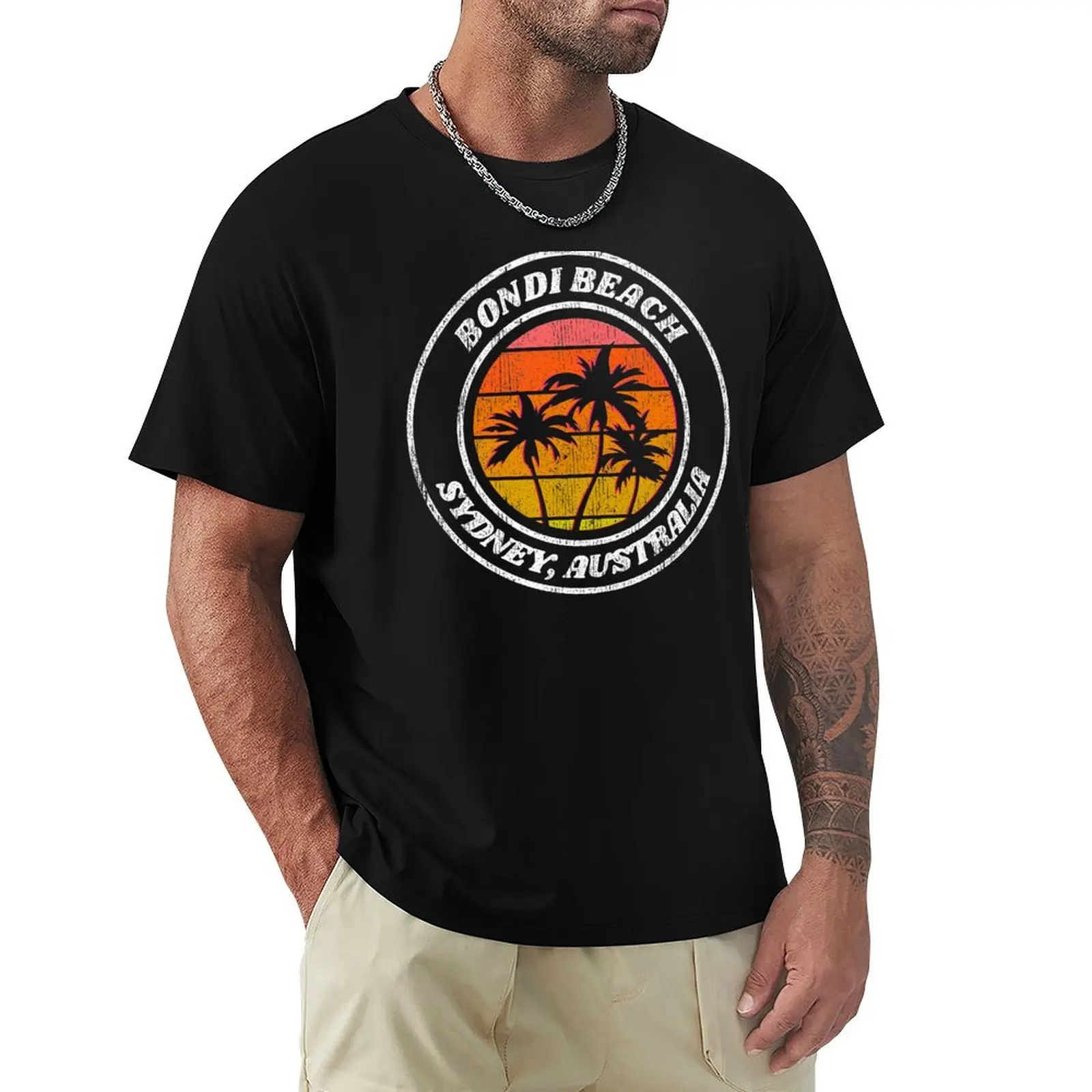 

Bondi Beach Sydney Australia Retro Distressed T-Shirt blue lock baggy shirts plain t shirts men