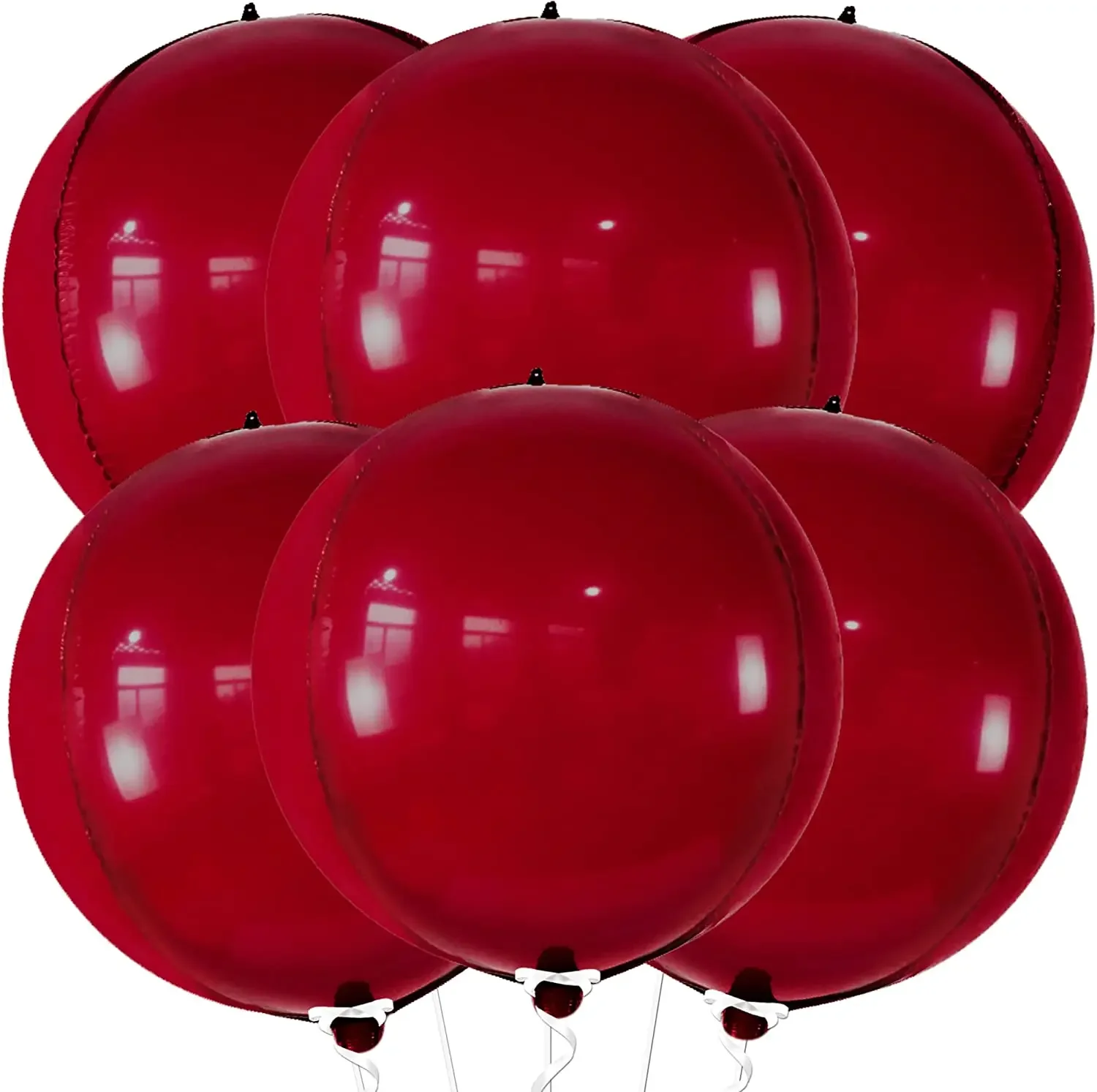 Big Metallic Red Balloons Foil - Pack of 6, 22 Inch 4D Round Red Metallic Balloons | Red Chrome Balloons