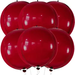 Big Metallic Red Balloons Foil - Pack of 6, 22 Inch 4D Round Red Metallic Balloons | Red Chrome Balloons
