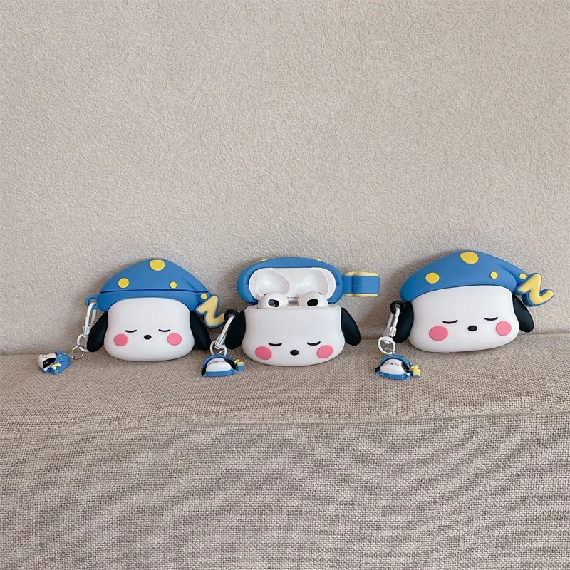 Simpatico cappello da notte custodia per Pochacco per Airpods Pro 2, custodia protettiva morbida per auricolari per Airpods 3/Airpods 1 2 con portachiavi uomo bambino