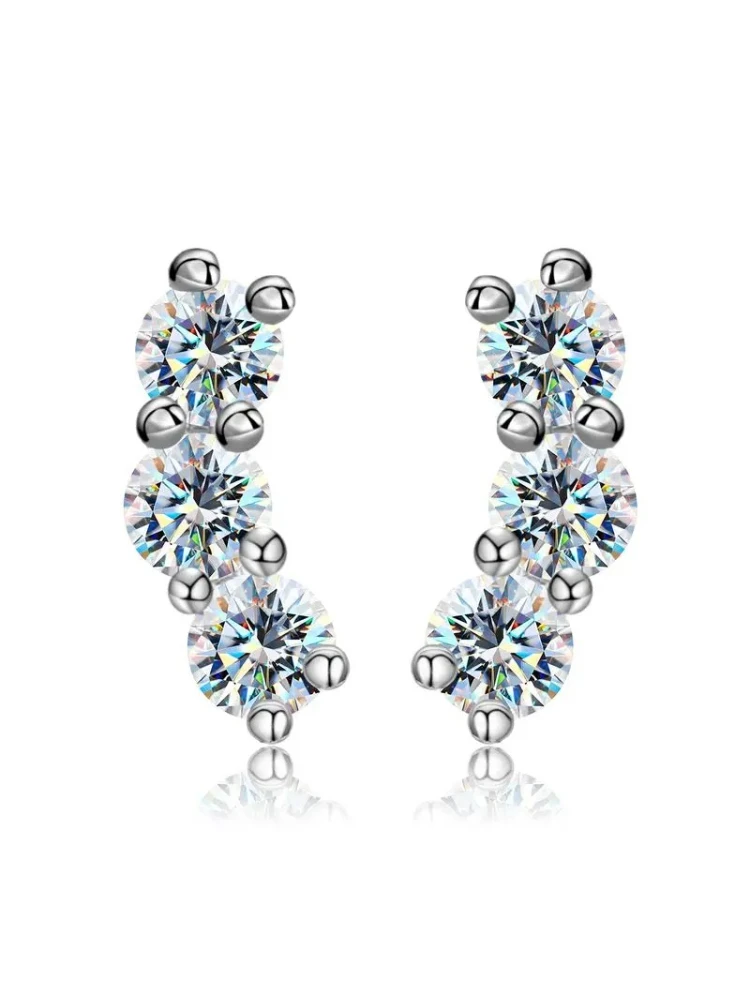 Glänzende 0,6CT gebogene Echt-Moissanit-Diamant-Ohrringe für Damen, echtes 925er Sterlingsilber, Geschenk für Dating, Party, edler Schmuck – Detail 5