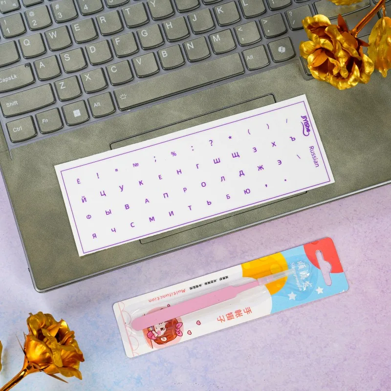 1 Stück/Set russische Tastaturaufkleber + Pinzette, langlebige kyrillische Buchstaben-Tastaturaufkleber für universelle PC-Laptops – Detail 3