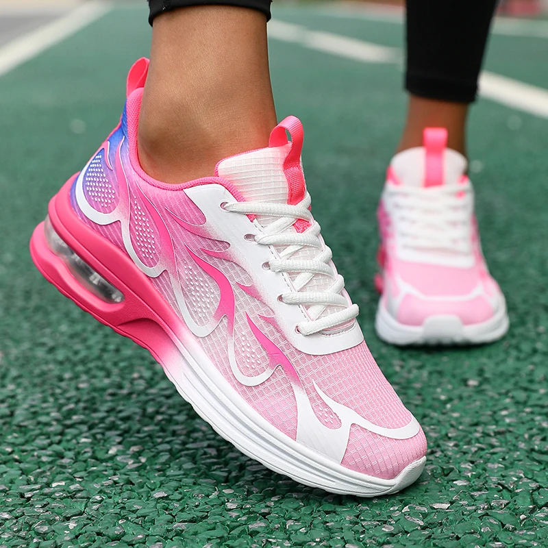 أحذية الجري النسائية ذات الوسادة الهوائية، أحذية المشي النسائية، أحذية رياضية شبكية قابلة للتنفس، أحذية رياضية للتنس الملونة #4
