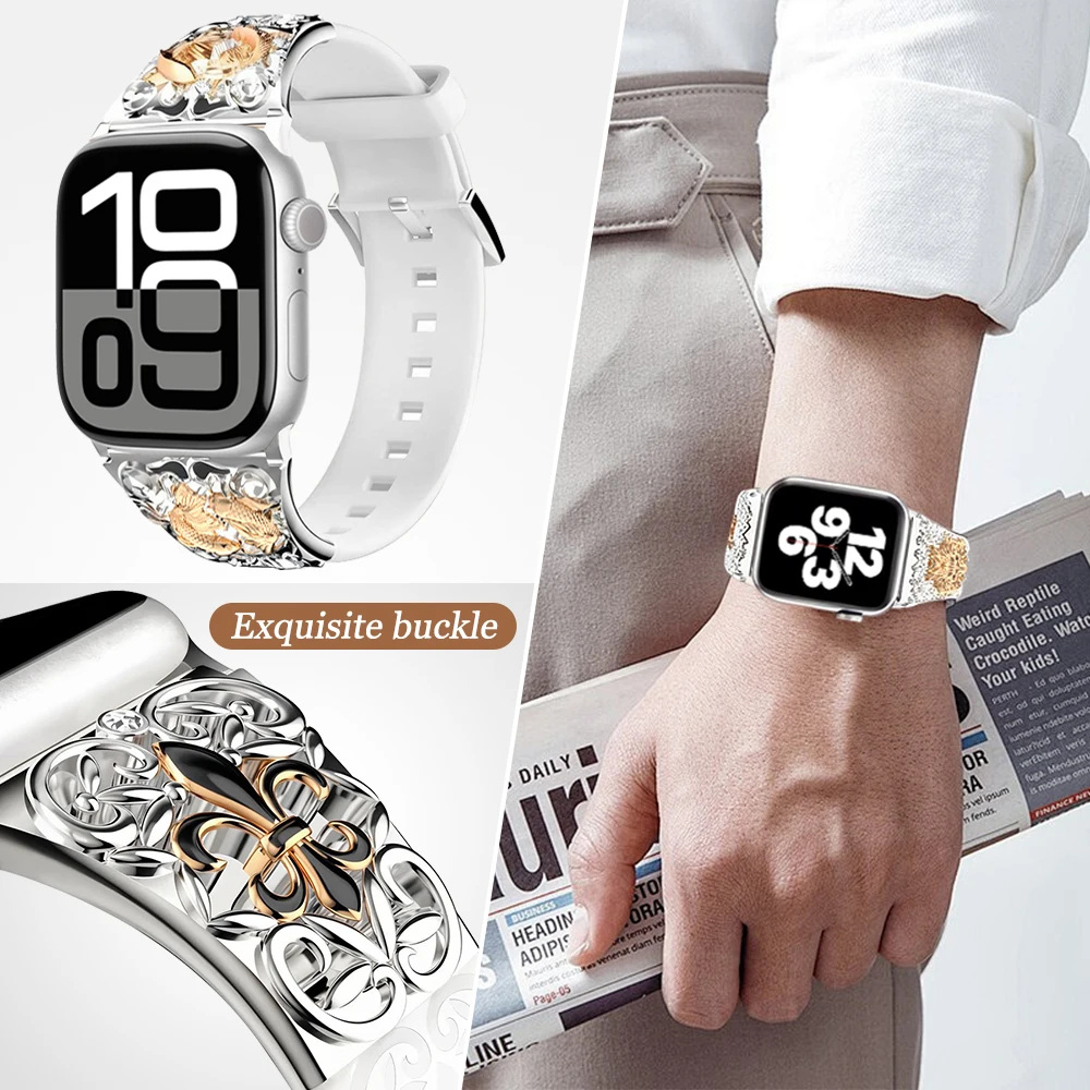 The Zodiac Silicone Watch Band Suitable for Apple Watch Series10/9/8/7/6/5/Ultra,Silicone Strap with Stainless Steel  Indication