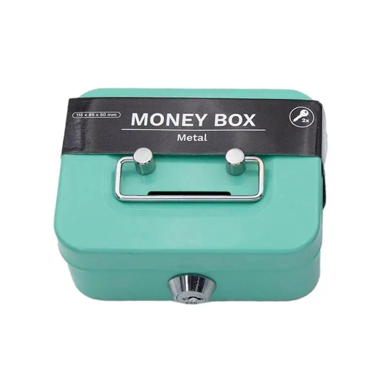 Money Lock Box Metal Cash Box Key Lock Money Bank Mini Safe Lock Box Metal Coin Bank Security Box Sturdy Cash Box Portable For