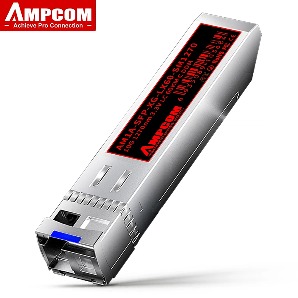 AMPCOM 10G LC SFP+ Single Mode Simplex Optic Module 10GBase-SX BiDi SFP+ 1270nm-TX/1330nm-RX 10-60km DOM SMF Transceiver Module