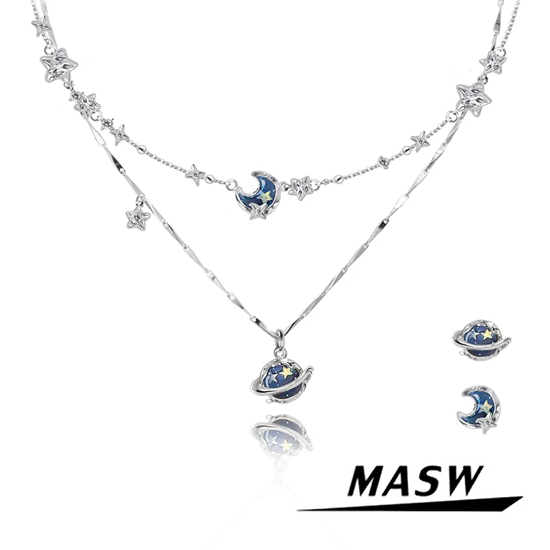 

MASW Original Design Delicate Jewelry High Quality Silver Color Blue Moon Star Pendant Necklace For Women Girl Gift Sweet Design