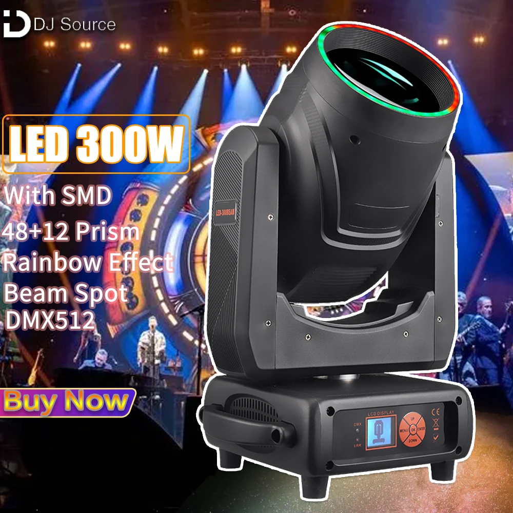 LED 300W Beam Spot Moving Head Light With Ring 48+12 Prism Rainbow Effect Stage Lights DMX512 For DJ Disco Party Club Stage Lamp