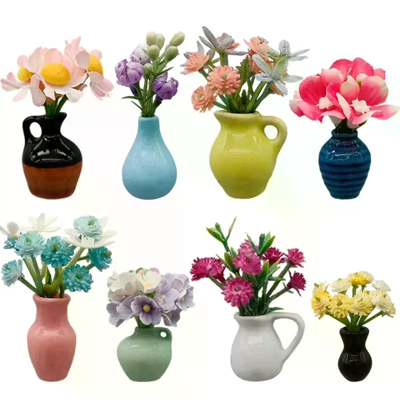 Aimant stéréo 3D pour décoration de maison, 1 pièce, petit Vase Miniature en céramique pour maison de poupée de Style Ins, autocollant pour réfrigérateur