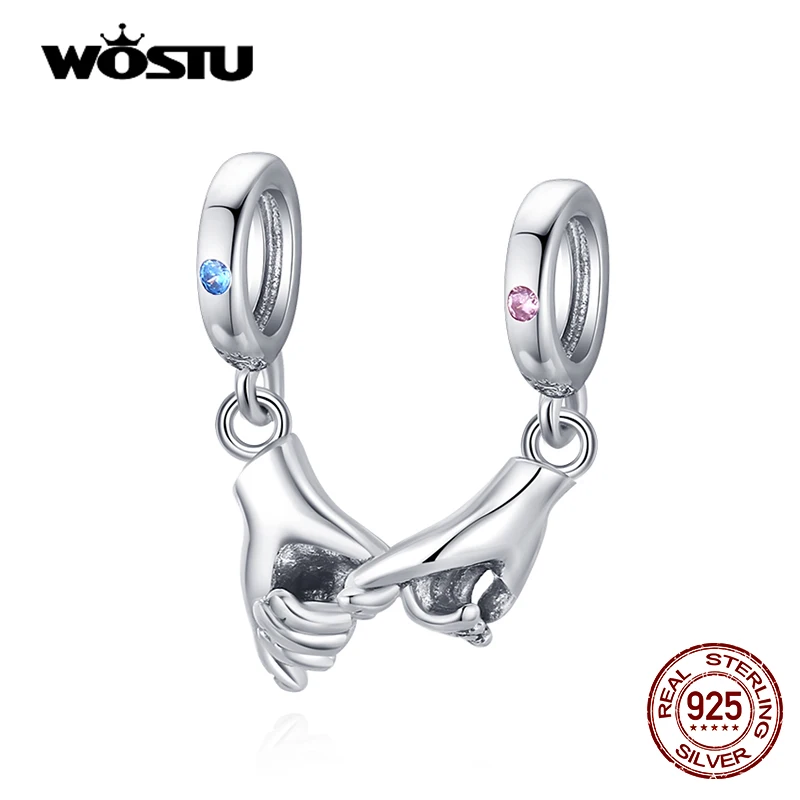 WOSTU 100% 925 Sterling Silver Pinky Swear Love Interlocking Fingers Couples Charm Fit Original Bracelet Jewelry Valentine Gift