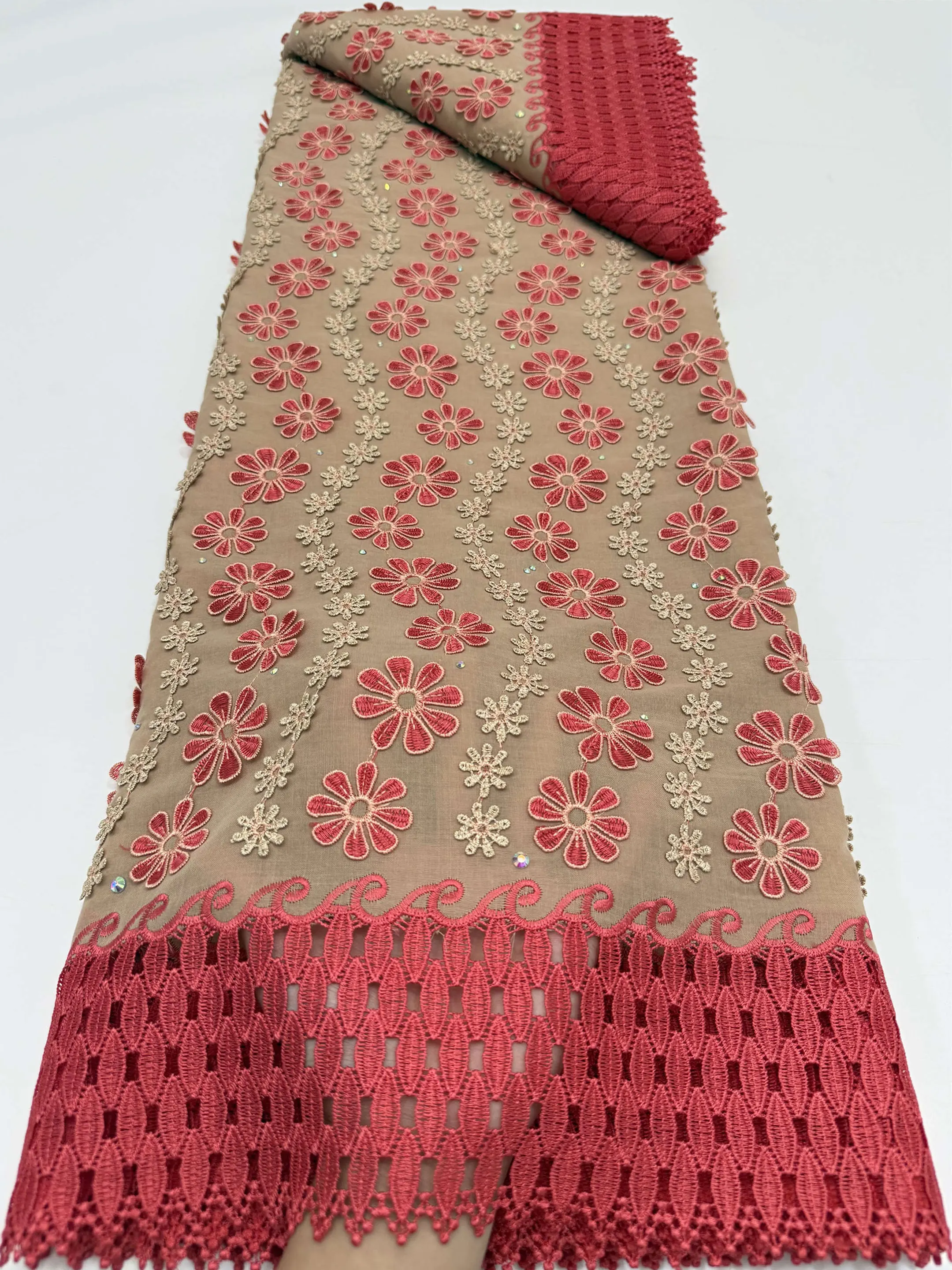 High-End Swiss Voile Lace Fabric with 3D Flower Applique And Stones Super Quality African fabric for women Wedding Dress M721-1