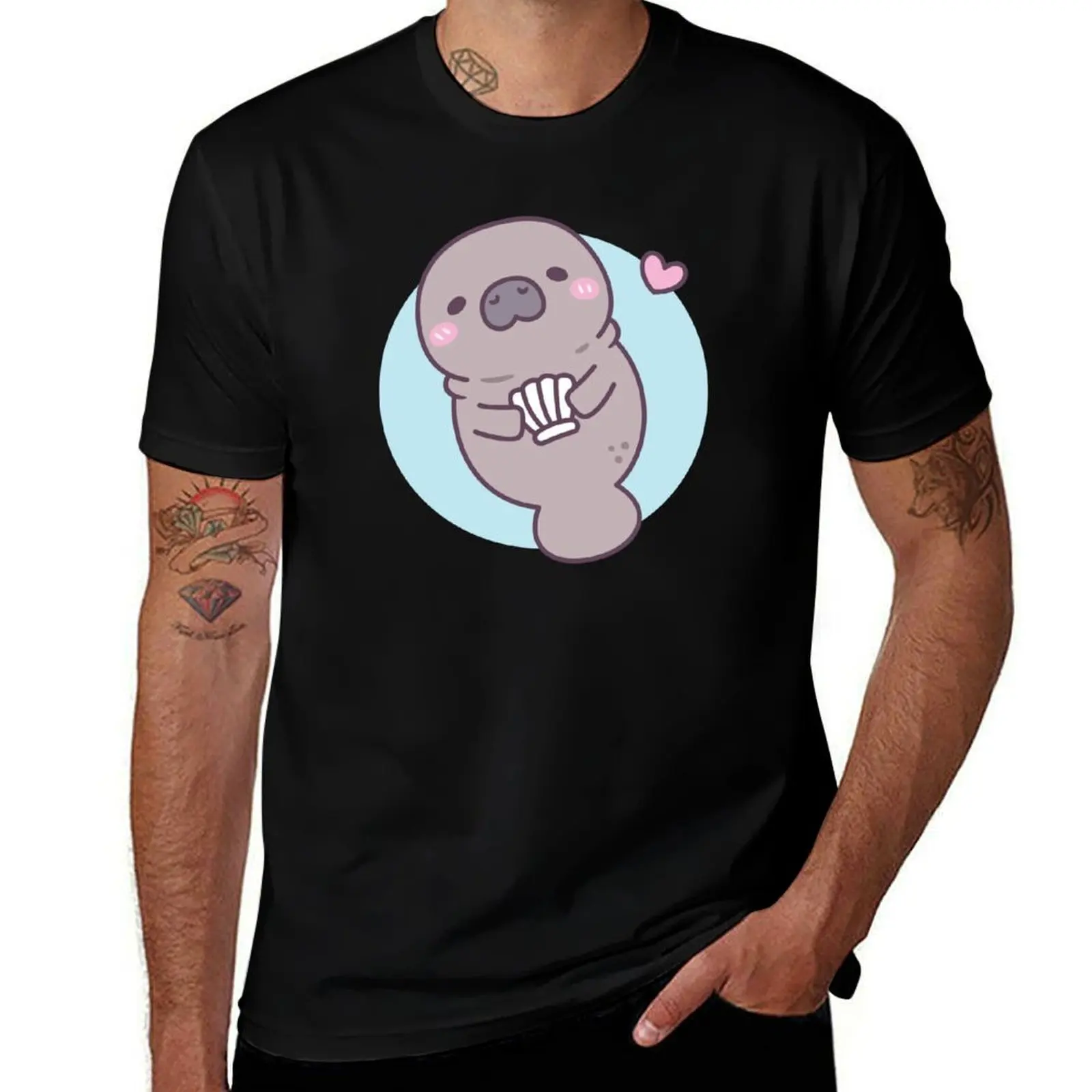

Cute Manatee Holding Seashell T-Shirt graphic tee shirt custom shirt cotton graphic tees anime stuff t shirts for men graphic