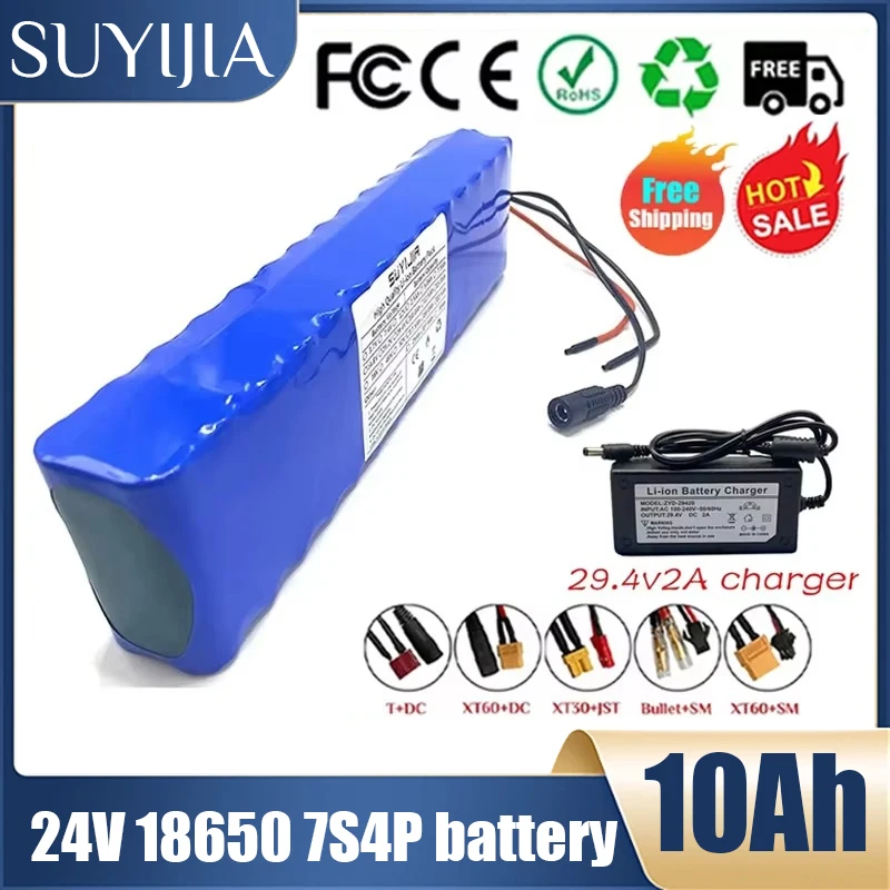 24V Electric Bicycle Battery Pack 7S4P 18650 10000mAh Rechargeable Li-ion Batteries Built-in BMS for Model Airplanes Power Tools