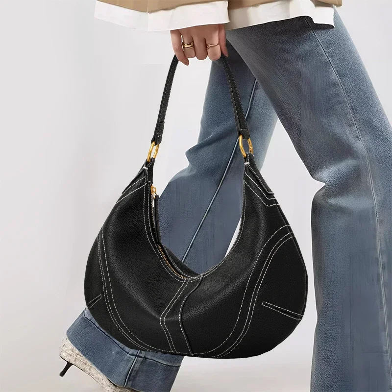 Aidrani 2026 New Style Leather Crescent Underarm Bag for Women, Large-Capacity Versatile Commuter Shoulder Bag for Mothers