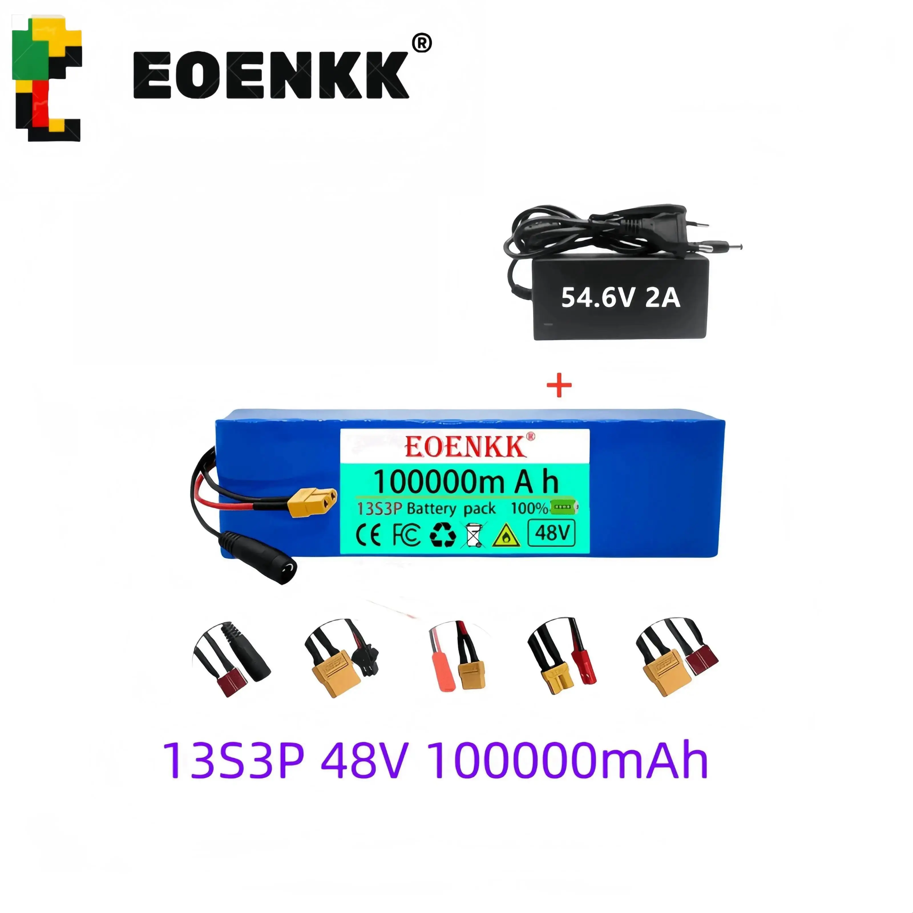 13S3P 48V lithium-ion battery pack 100000mah48V100Ah 1000W suitable for 54.6V electric bicycles and scooters with BMS+charger