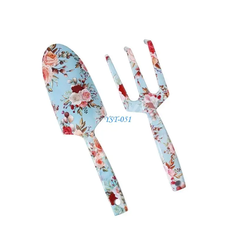 

E15A Outdoor Garden Tool Set Stainless Steel Hand Trowel and Fork with Stylish Floral Design Ergonomic Gardening Tool