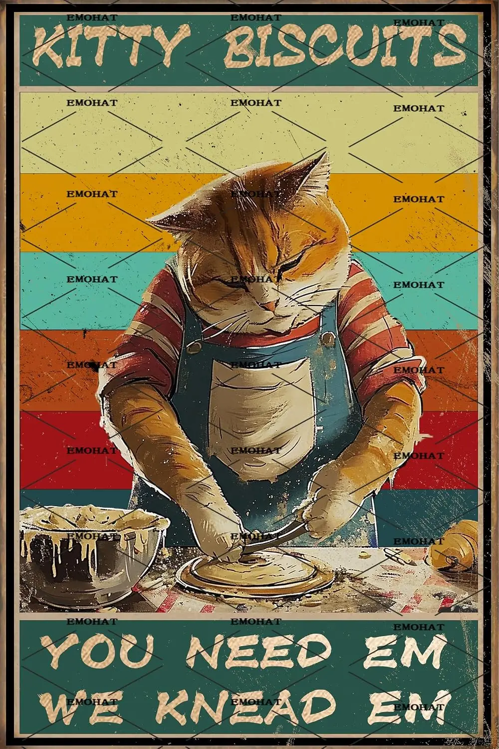 EMOHAT Tin Wall Sign Wall Decor Kitty Biscuits You Need Em We Knead Em Funny Cat Metal Tin Signs Decoration Home Restaurant sign