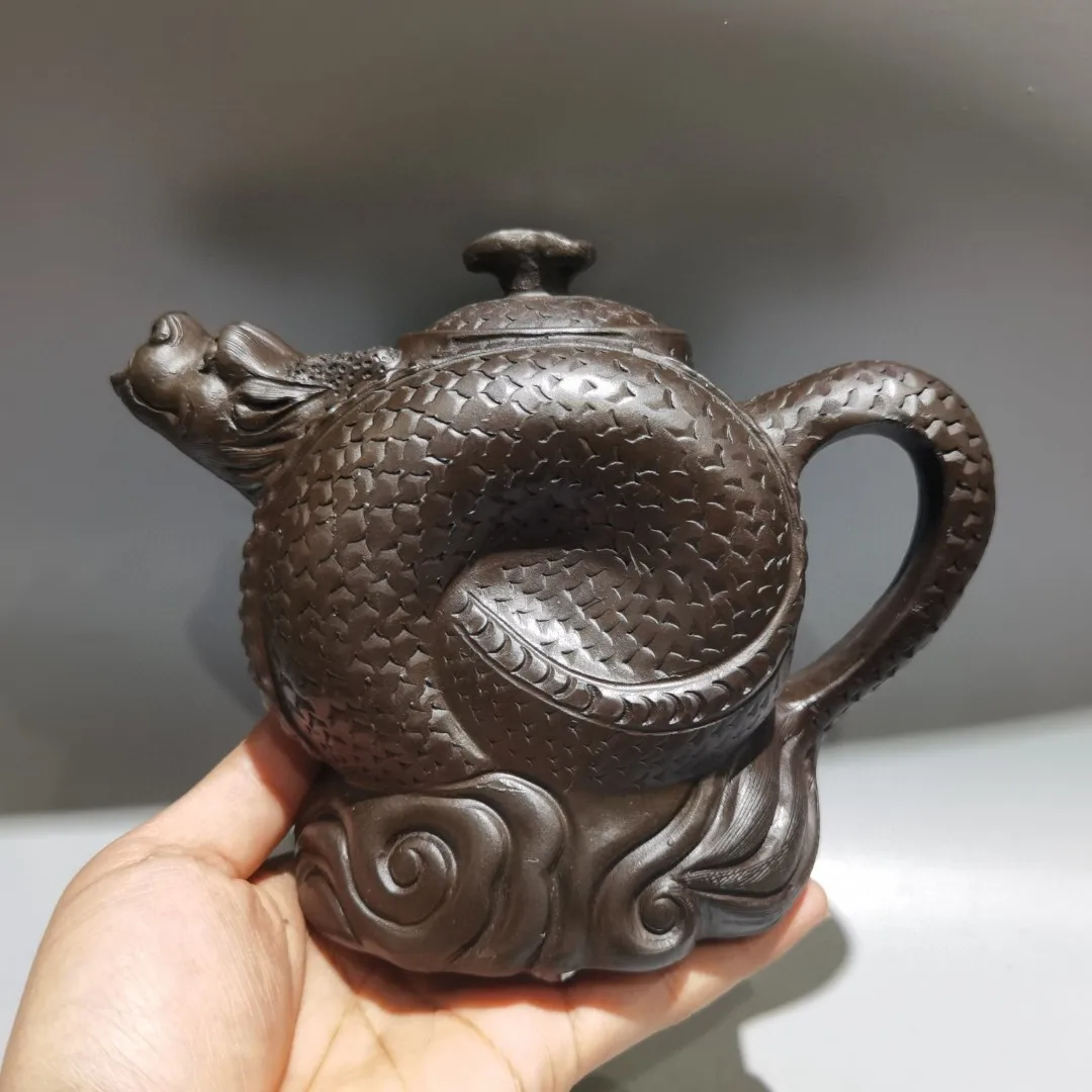 

7"Chinese Yixing Purple Clay Kettle Dragon Statue Shaped Pot Kettle Teapot Teapot Pot Town house Tea Maker Office Ornaments