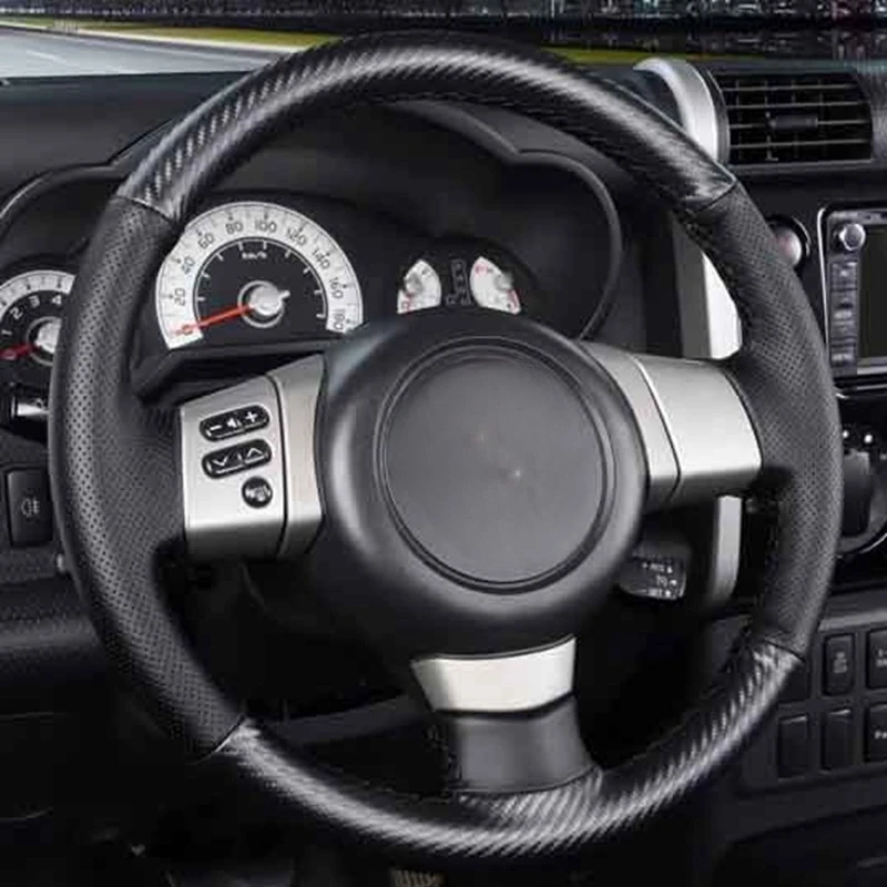 

Car Steering Wheel Cover Soft Hand-Stitched Black Genuine Leather Carbon Fiber For Toyota FJ Cruiser 2006-2020