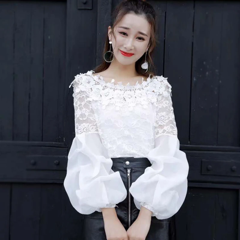 Elegant Lace Base Shirt Women's Fashion Early Spring Inner Net Super Fairy One Shoulder Long Sleeve Lace Top Summer