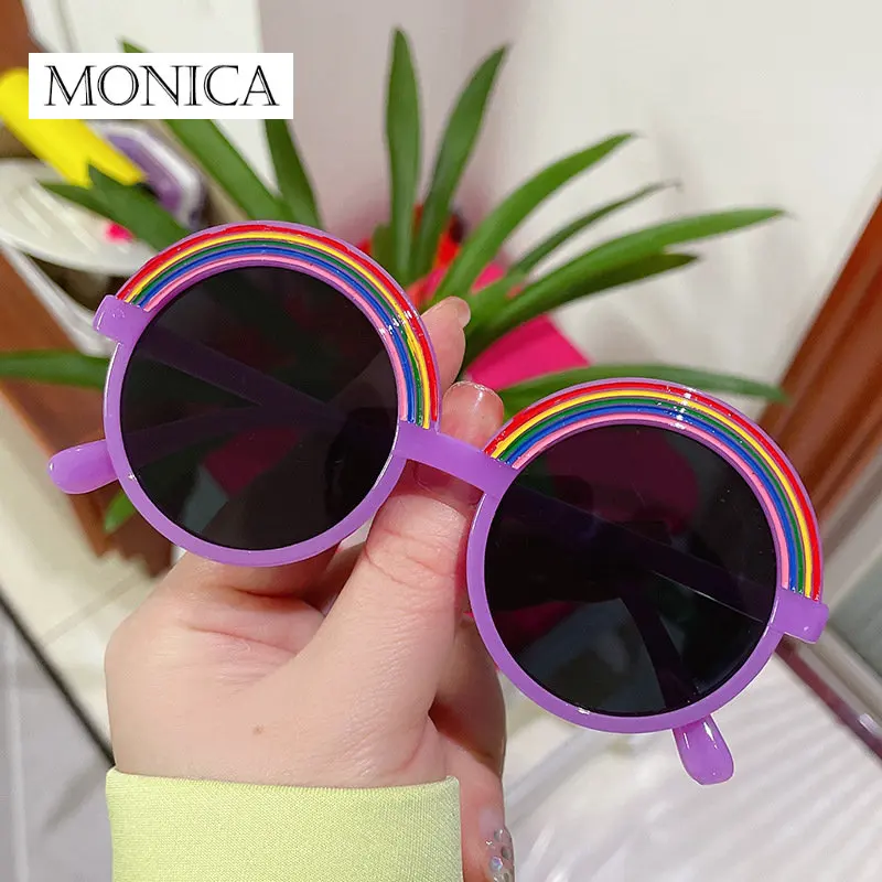 Children Boy Girl Cute Double Color Cartoon rainbow Shape Round Sunglasses Kids Vintage Glasses UV400 Protection Classic Goggles