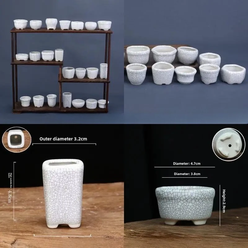 for Ceramic Succulent Thumb Pot Mini Personalized Flower Pot Office Desktop Ice Crack White Porcelain Seedlings Breathable