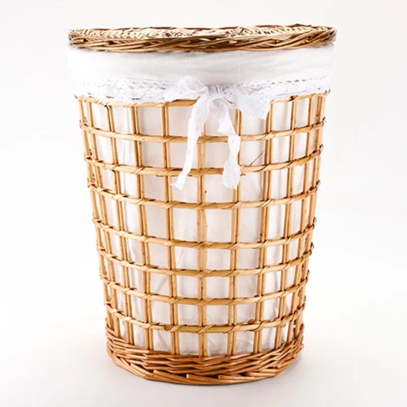 Suitable for Round Woven Storage Basket Hollow Dirty Laundry Basket Dirty LaundryBucket Pastoral Rattan LaundryBasket Willow