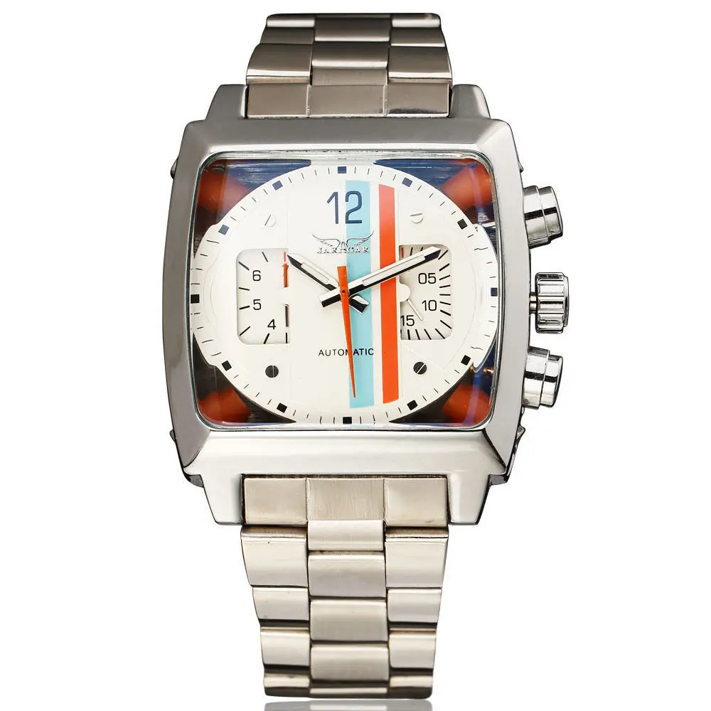 Multi-function with date week automatic mechanical steel band square men's watch