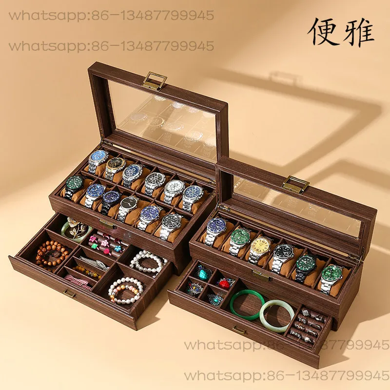 Watch Storage Box High-end Exquisite Storage Rack Jewelry Integrated Watch Box Double-layer Watch Display  with Lid for Home Use
