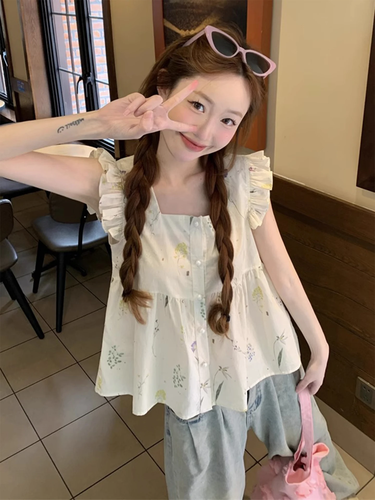 เสื้อเบลาส์พิมพ์ลายดอกไม้สไตล์ - Summer Clothing Young Women บทวิจารณ์และราคา