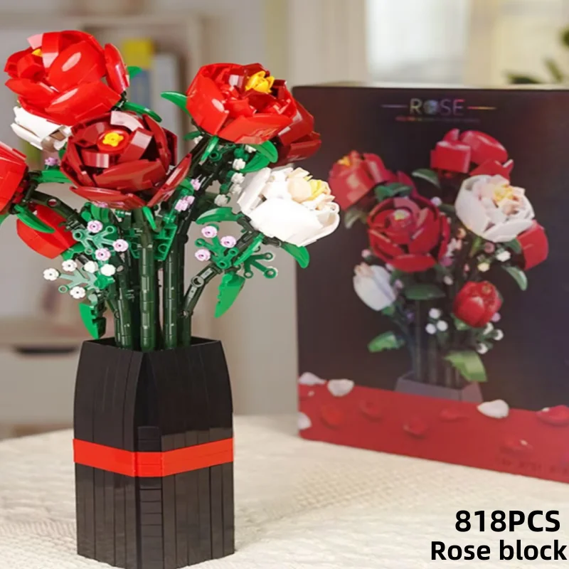 New Bouquet Bouquet of Roses Compatible Construction Artificial Flowers Building Blocks Toys Bricks Birthday Gifts Home Decor