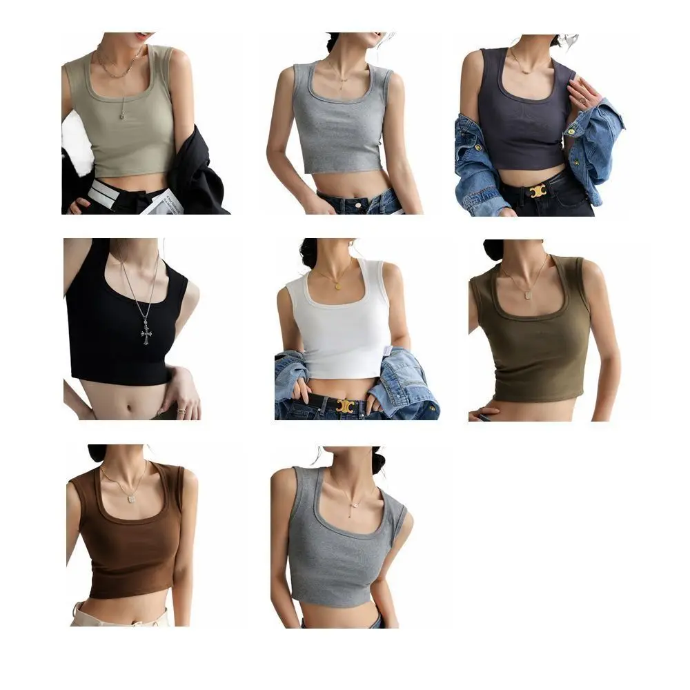 Cotton Wide Shoulder Camisole Square Neck Sleeveless Women's Threaded Vest Beautiful Back No Steel Ring