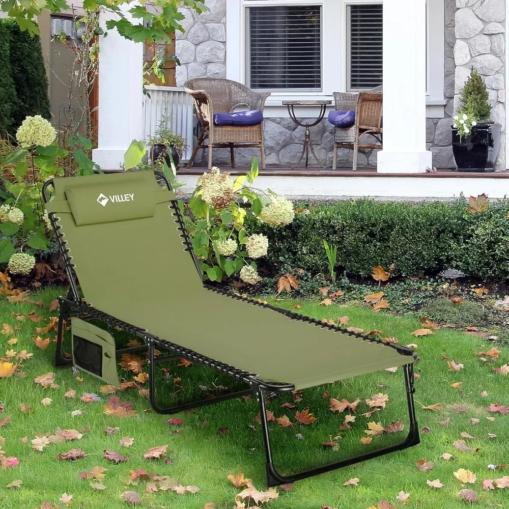 

Outdoor Recliner Chair, Folding Sun Lounge Chairs for Outside, Portable Trifold Beach Lounger with 5 Adjustable Positions