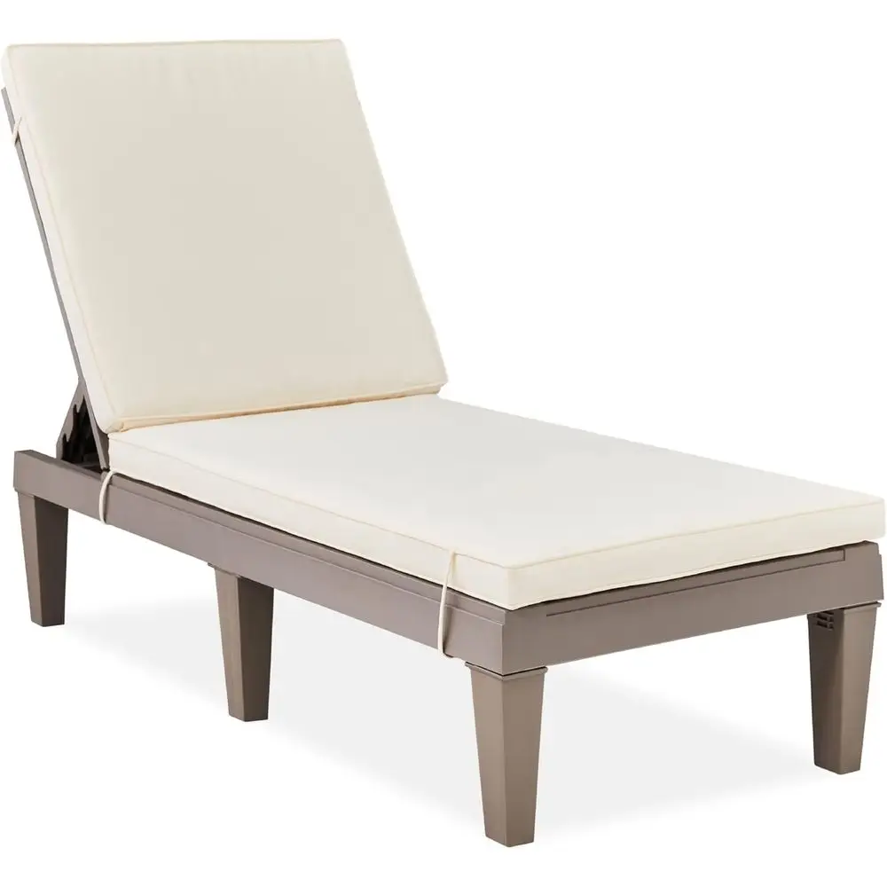 

Outdoor Lounge Chair, Resin Patio Chaise Lounger or Poolside, Backyard, Porch w/Seat Cushion, Adjustable Backrest, 5 Positions