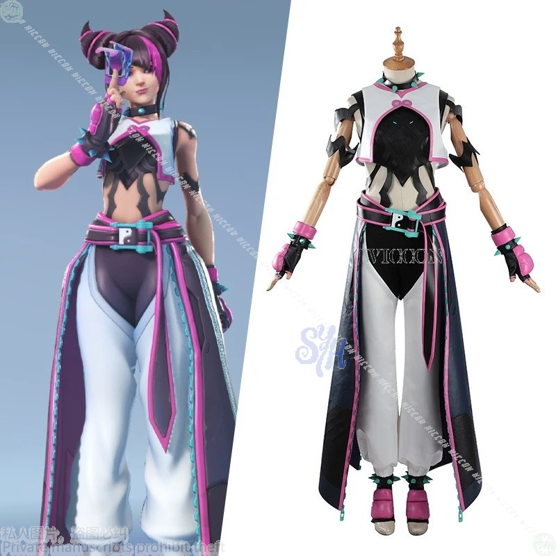 OWW Street Fighter 6 Han Juri Kiriko Cosplay Sexy Hot Pink Batter Uniform Jumpsuit Wigs Halloween - view 2
