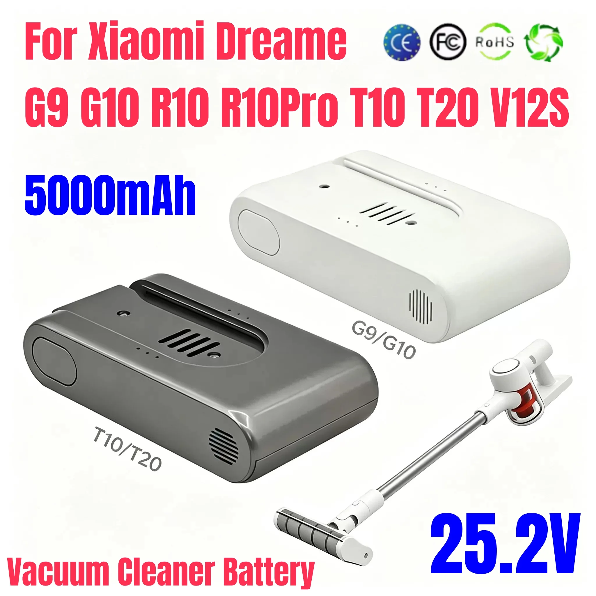 for Xiaomi Dreame G9 G10 R10 R10Pro T10 T20 V12S Cordless Vacuum Cleaner Replacement 25.2V 5.0Ah Li-ion 5000mah Battery