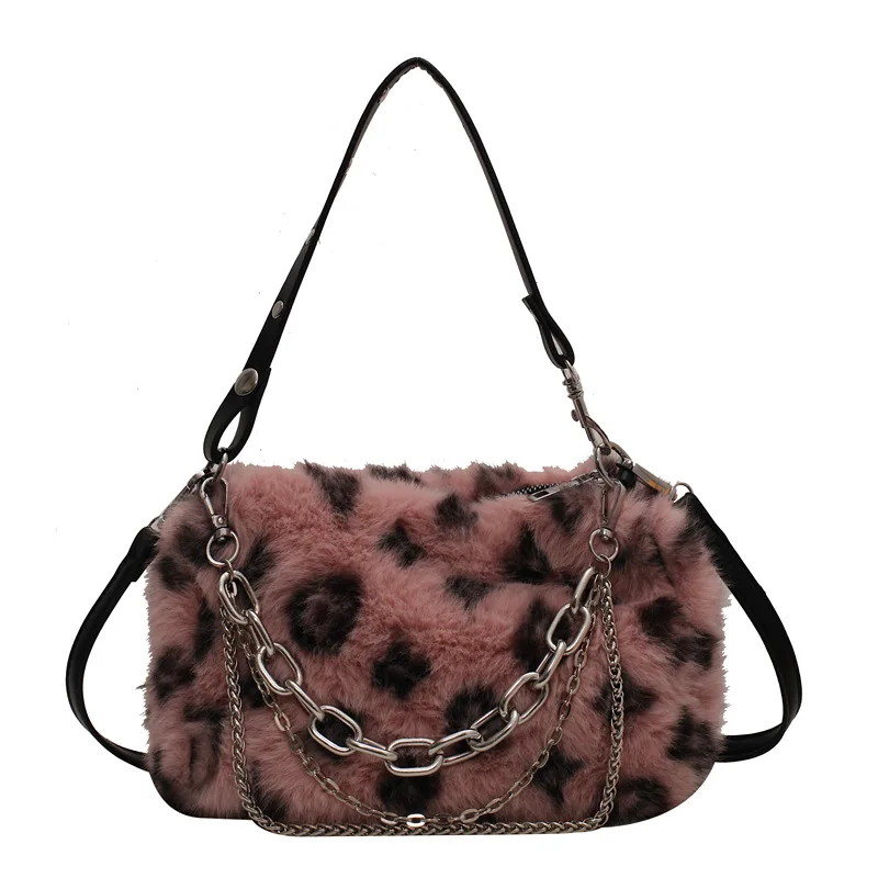 2022 nowych kobiet drukowane Leopard torby na ramię futro kobiet torebki wełniane zimowe torby crossbody 4 kolory Drop Shipping