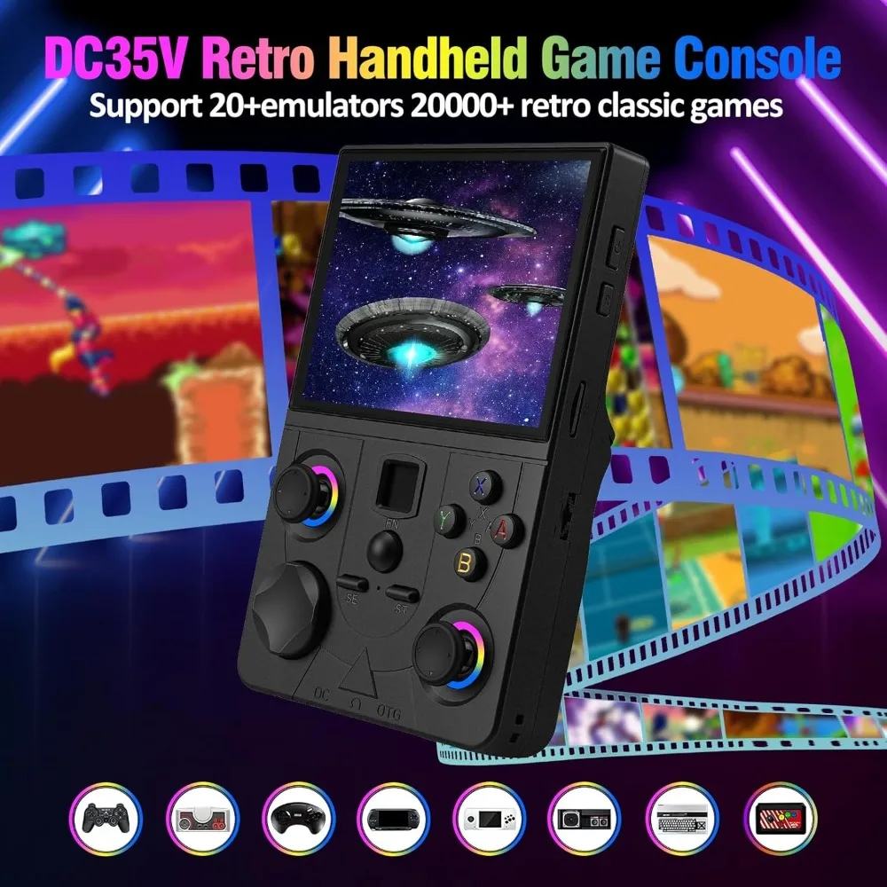 

FLLAPT DC35V Retro Handheld Game Console,3.5’’IPS Screen Open Source WIFI Linux 20000+Classic Games, 20+Emulators, 4000mAh