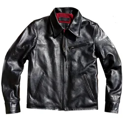 Men's Leather Jacket Horsehide Black Slim Fit 1930s Classic Cafe Racer Motorcycle Autumn Winter Wear Vintage Clothes